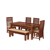 Amer Solid Sheesham Wood 6 Seater Dining Set With Bench (With Cushion, Natural Finish)